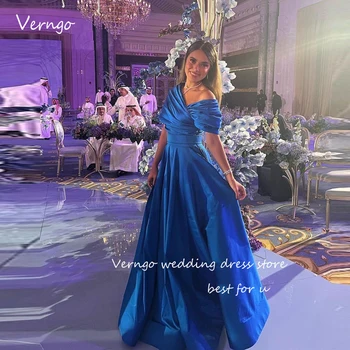 Verngo Винтажные синие вечерние платья из атласа трапециевидной формы, Саудовско-Арабские Женские платья для выпускного вечера длиной до пола, длинное вечернее платье для мамы