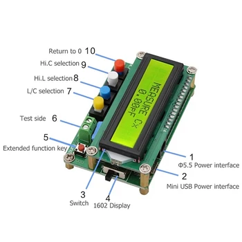 Цифровой измеритель емкости, индуктивности, L / C, ЖК-измеритель емкости, тестер интерфейса Mini USB с USB-кабелем