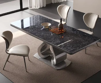 Легкий роскошный обеденный стол, современный высококачественный прямоугольный итальянский обеденный стол из каменной доски класса люкс
