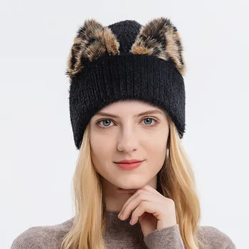 Женские зимние теплые шапки, Корейский повседневный Леопардовый вязаный пуловер в стиле пэчворк, шапки Y2K, одежда Gorras, Офисные Женские кепки в стиле харадзюку