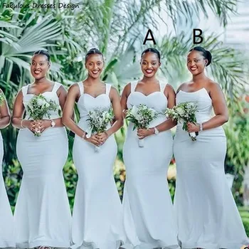 Вечерние белые длинные платья подружек невесты в стиле русалки, свадебное платье с блестками и вырезом в виде сердечка для африканских женщин, платья для выпускного вечера