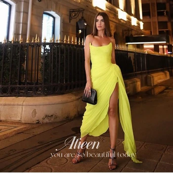 Вечернее платье Эйлин в арабском стиле из шифона, Элегантное роскошное желтое платье знаменитости без бретелек для выпускного вечера, бальные платья
