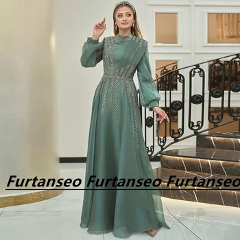 Мусульманское вечернее платье из органзы трапециевидной формы в арабском Дубае, женские вечерние платья для выпускного вечера с аппликацией на молнии и длинным рукавом, модные праздничные платья