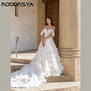 RODDRSYA, Свадебное платье с открытыми плечами, Кружевное Свадебное платье Принцессы, Иллюзия Застежки-молнии сзади, Аппликация для невесты в виде Сердечка