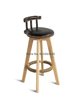 Американский барный стул из массива дерева, ретро-барный стул, вращающийся стул для стойки регистрации, бытовой высокий табурет, барный стул