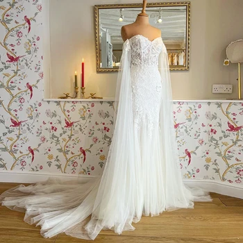 Роскошное свадебное платье русалки цвета слоновой кости с аппликацией из тюля, элегантные платья невесты со шлейфом для придворных для женщин, новое свадебное платье 2023 года.