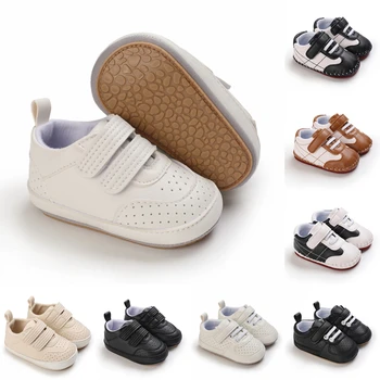 Дышащие кроссовки для новорожденных мальчиков и девочек из искусственной кожи, нескользящая пружинящая обувь на мягкой резиновой подошве для малышей