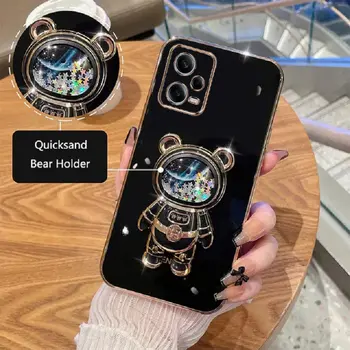 Чехол для телефона Xiaomi Redmi Note 12 Pro 5G с роскошным покрытием, мягкий силиконовый чехол с роскошным покрытием, чехол-подставка с изображением мультяшного медведя