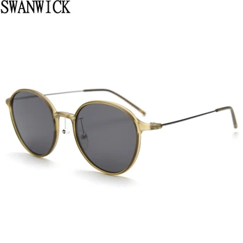 Swanwick тонкая оправа поляризованных солнцезащитных очков ретро женские UV400 TR90 круглые солнцезащитные очки для мужчин полуметаллические Корейский стиль черный коричневый