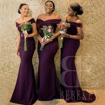 Элегантные вечерние платья из виноградного атласа для женщин 2024, свадебное платье подружки невесты с открытыми плечами, свадебный халат русалки
