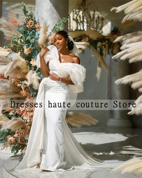 Новые поступления, свадебные платья Mermaid Africa 2023, Красивые свадебные платья с открытыми плечами, Атласное свадебное платье со шлейфом Aso Ebi