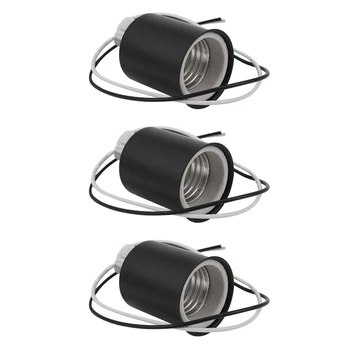 Керамическое винтовое основание 3X E27, круглая светодиодная лампочка, адаптер для розетки, металлический держатель лампы с проводом, черный