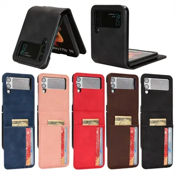Кожаный чехол со слотом для карт Samsung Galaxy Z Flip 4 5G Кожаный чехол-бумажник для телефона противоударный защитный чехол для телефона