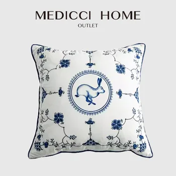 Medicci Home Royal Copenhagen Чехол для подушки с вышивкой в виде цветка и кролика, супер мягкая бархатная наволочка 45x45 см, шикарный домашний декор