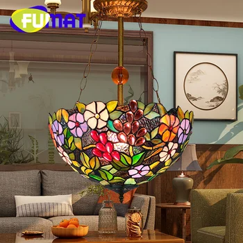 Стеклянные люстры FUMAT Tiffany в винтажном стиле, деко, гостиная, Столовая, Спальня, бар с виноградным цветком, перевернутый подвесной светильник