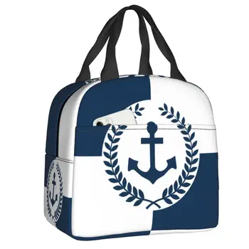 Белый Темно-синий ланч-бокс с морским якорем для женщин, водонепроницаемый кулер, сумка для ланча с тепловой изоляцией, переносная сумка для пикника