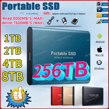 Новый Высокоскоростной Портативный SSD-накопитель емкостью 256 ТБ USB3.1 Внешний Твердотельный накопитель Внешний Жесткий диск SSD TYPE-C Мобильный SSD-накопитель Для ПК/Mac/ Телефонов