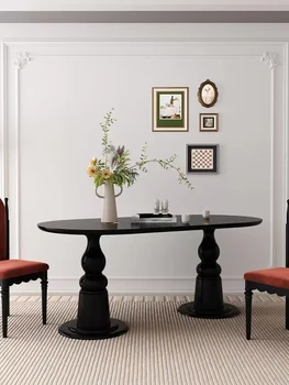 Французский овальный стол в стиле ретро, старинный обеденный стол из массива дерева, небольшой обеденный стол для дома, круглый журнальный столик для отдыха, письменный стол.