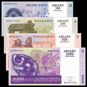Оригинальные 4шт Мадагаскарские бумажные деньги 100 ~ 1000 Ариари, банкноты, предметы коллекционирования без упаковки, весь набор