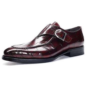 Мужская обувь новая осенняя кожаная обувь Мужская обувь Monk обувь с квадратным носком мужская деловая свадебная обувь с пряжкой D440