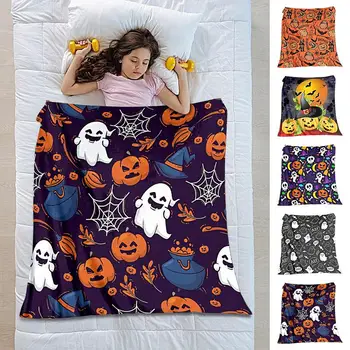 Плед на Хэллоуин для дивана-кровати, Осеннее одеяло на Хэллоуин, подарок на День Благодарения, одеяла с принтом тыквы и призрака, одеяла для дивана