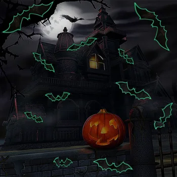 12шт Хэллоуин Светящиеся в темноте Наклейки с Летучей мышью 3D Стерео Светящиеся в темноте Наклейки с Летучей мышью Черные Наклейки с Летучей мышью для Украшения вечеринки