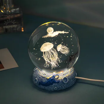 3D Светящийся Внутренний Хрустальный Шар Ночник Украшение столешницы Морские Животные с лазерной Гравировкой Фантастическая Модель Подарок