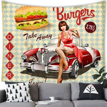 Американский декоративный настенный гобелен, ткань для подвешивания ретро-автомобилей и продуктов питания, ткань для постеров, украшения комнаты, художественная сцена